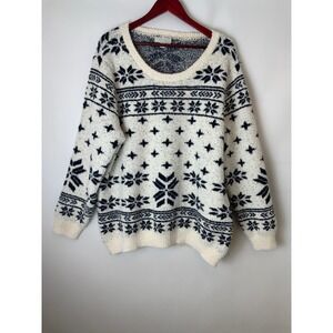 Barefoot Dreams Cozy Chic Seaside Crew Neck Pullover Cream Fair Isle 2X